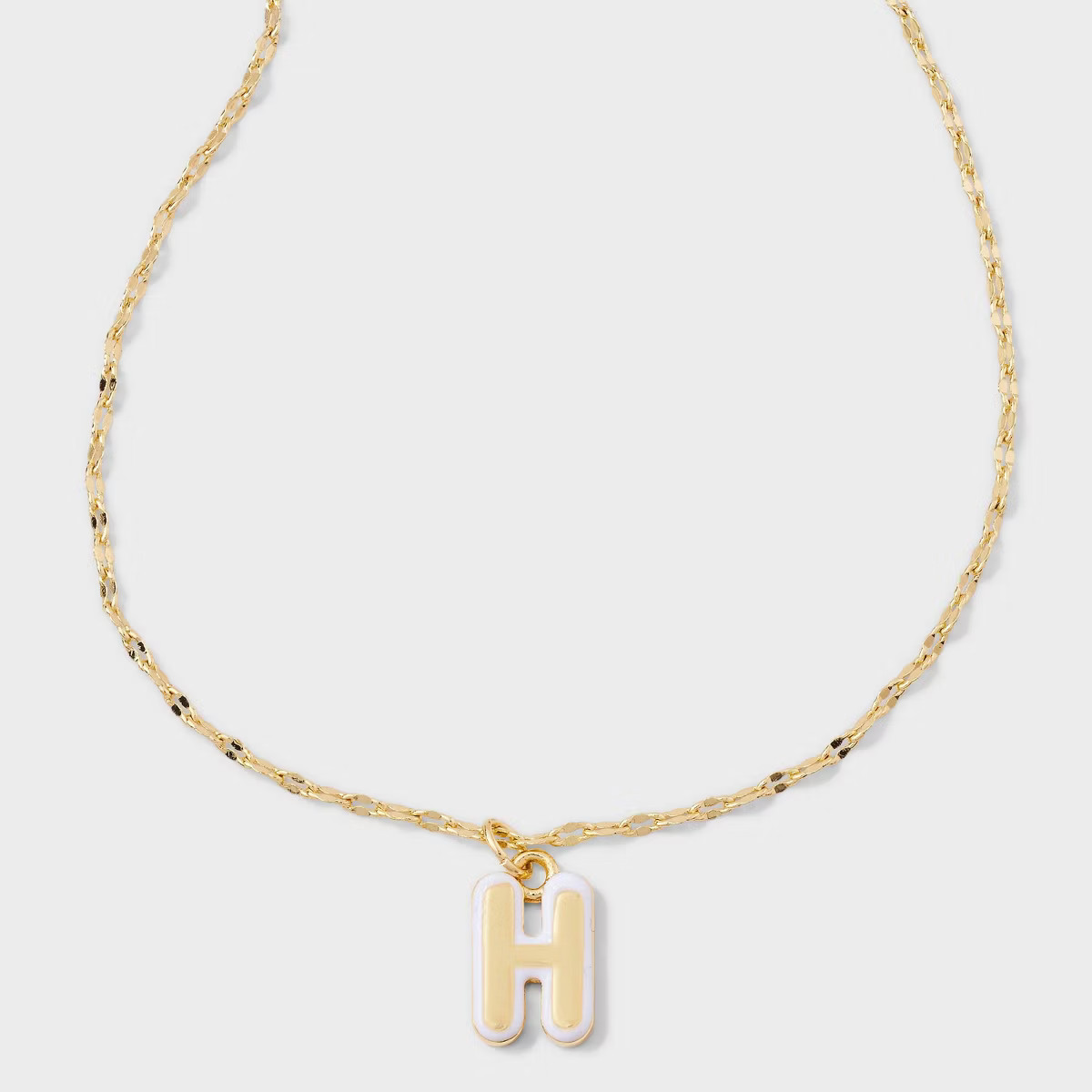 14K Gold Dipped Enamel "H" Initial Pendant Necklace - A New Day™ Gold/White | Target