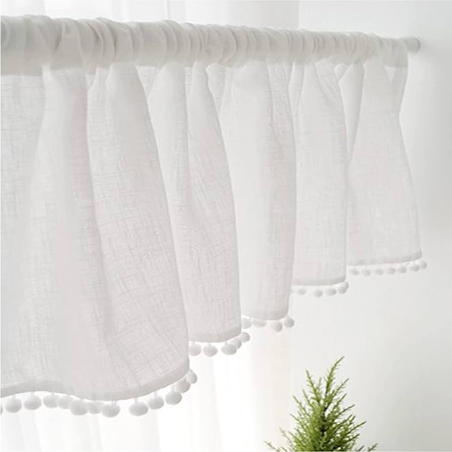 ArtisticHome Short Linen Curtain with Pompom 24 inches Drop, Light Filter Rod Pocket Translucent ... | Amazon (UK)