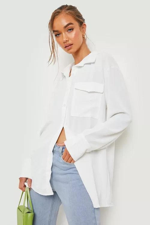 Hammered Pocket Detail Relaxed Fit Shirt | Boohoo.com (US & CA)