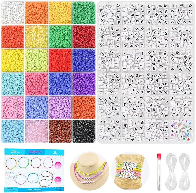 Dowsabel Friendship Bracelet Kit, 10000 Pcs 3mm Glass Seed Beads for Bracelets Making Kit with Le... | Amazon (US)