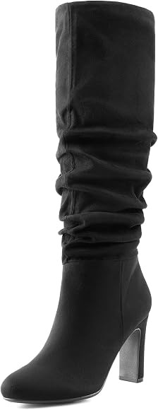 DREAM PAIRS Women's Knee-High Boots, Comfortable Chunky Block Heel Pointed Toe Pull On Side Zippe... | Amazon (UK)