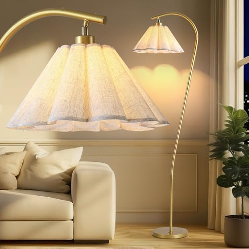 Floor Lamp with Pleated Linen Lampshade, Modern Flower Floor Lamp for Living Room Arc Standing La... | Amazon (US)
