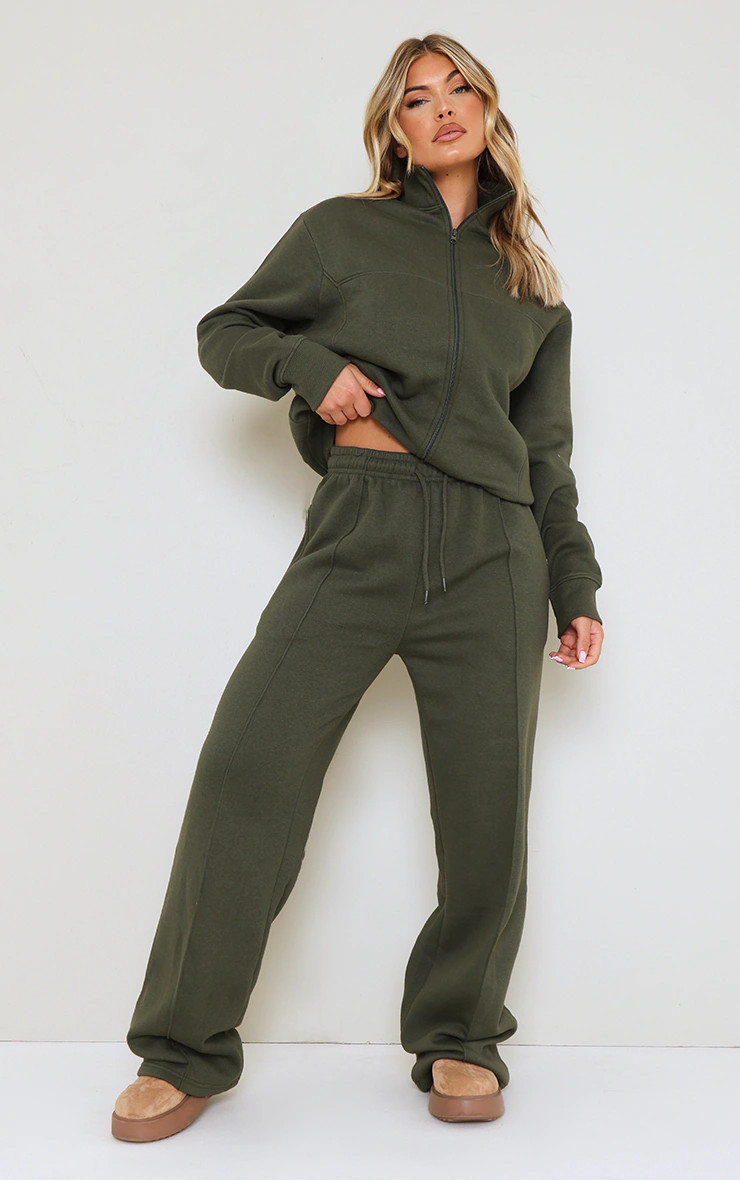 Moss Khaki Seam Detail Straight Leg Track Pant | Pretty Little Thing (Australia & New Zealand)