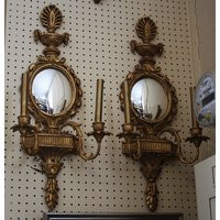 Beautiful Pair French Gilded Carved Wood Convex Mirror Sconces Italian | Etsy (US)