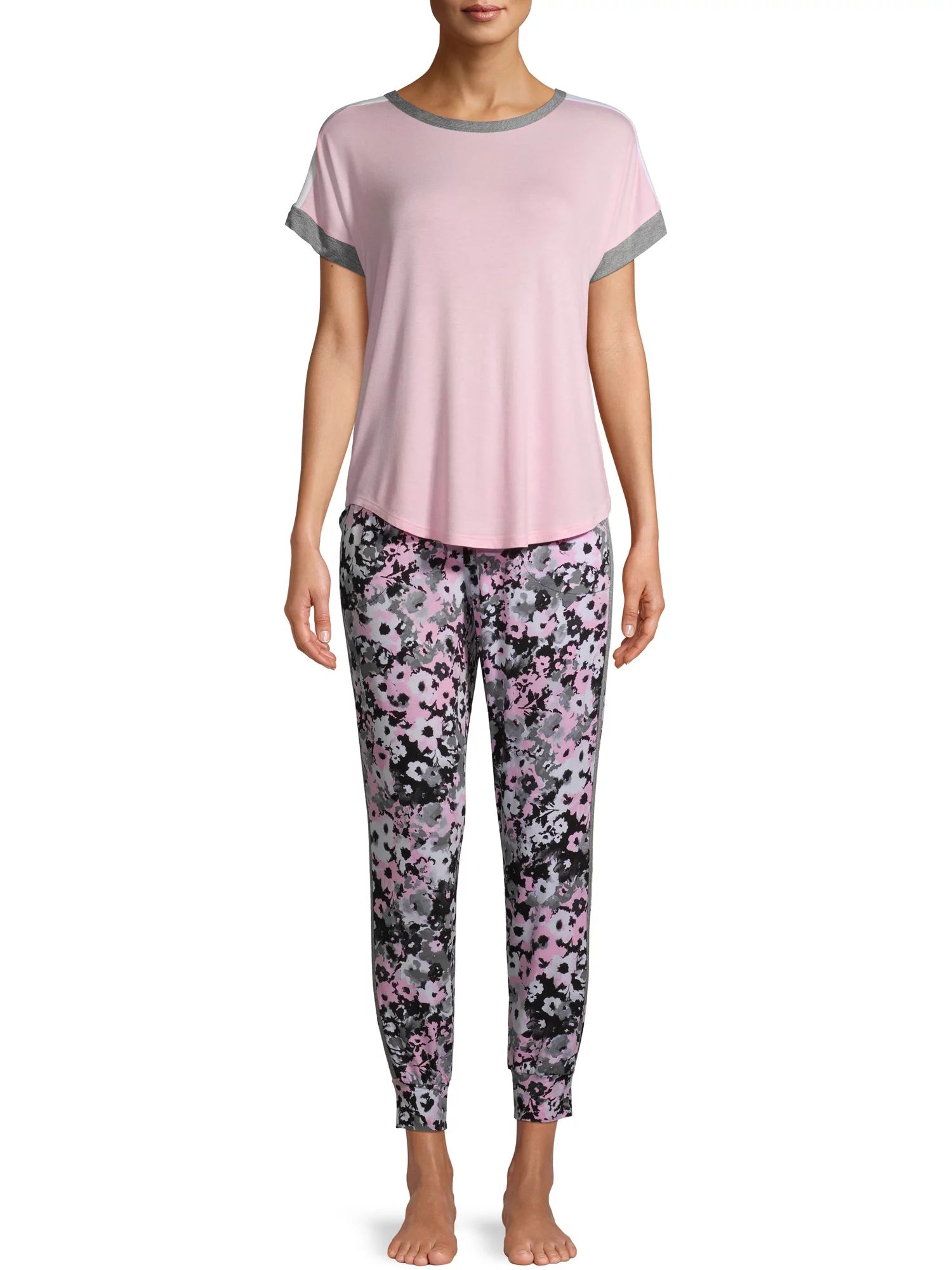 Secret Treasures Women's and Women's Plus Short Sleeve Top and Joggers, 2pc Pajama Set | Walmart (US)