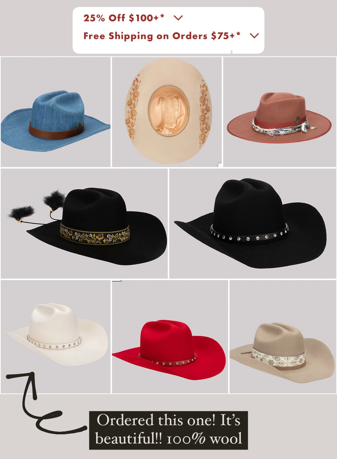 Several styles of wrangler cowgirl hats! All affordable and sale going on now. Ordered the ivory wool hat! 

#LTKGiftGuide #LTKStyleTip #LTKSaleAlert