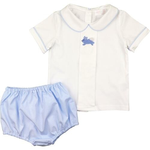 Blue Gingham Crochet Bunny Diaper Set | Cecil and Lou