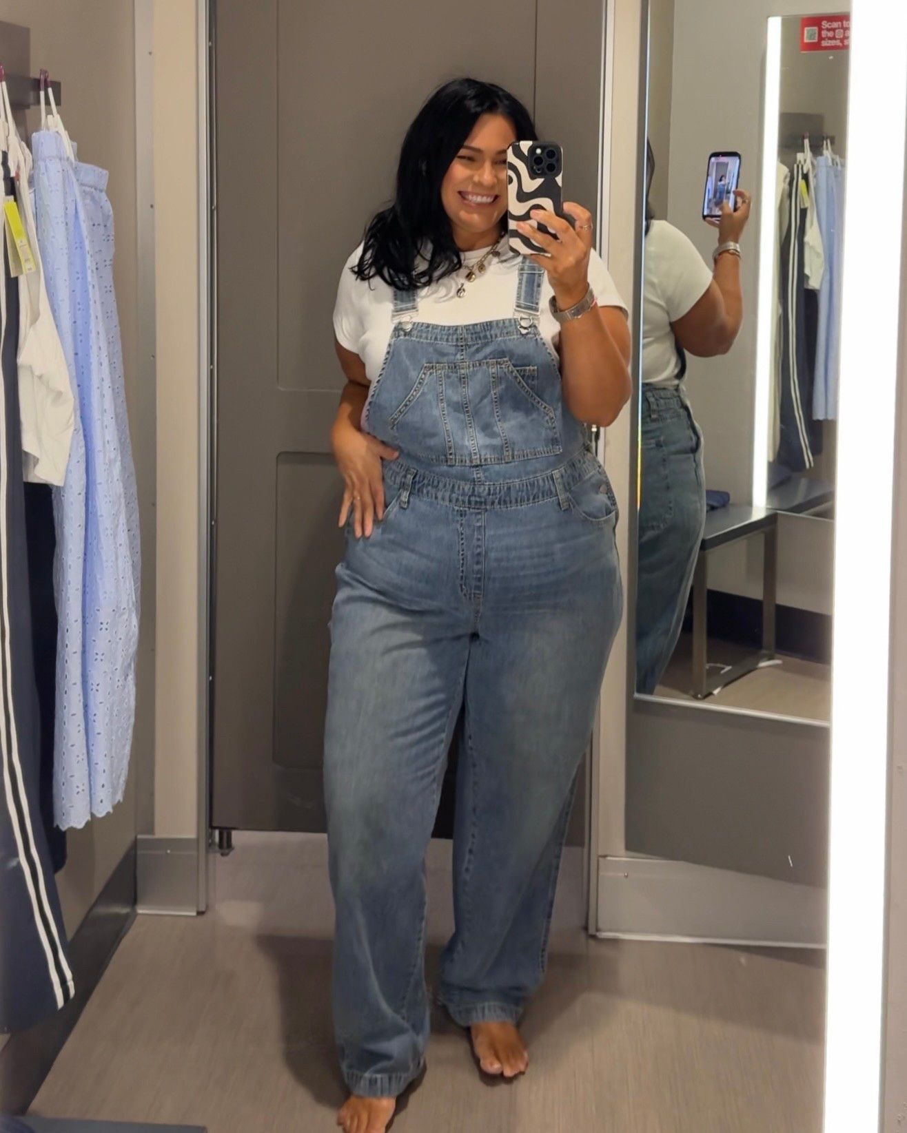 Overalls for spring I typically wear a size 16 and tried these on in XXL. They were perfect! Great weight and wash. No significant pulling across my apron belly. Wearing XL in my baby tee. 

#LTKPlusSize #LTKMidsize #LTKFindsUnder50