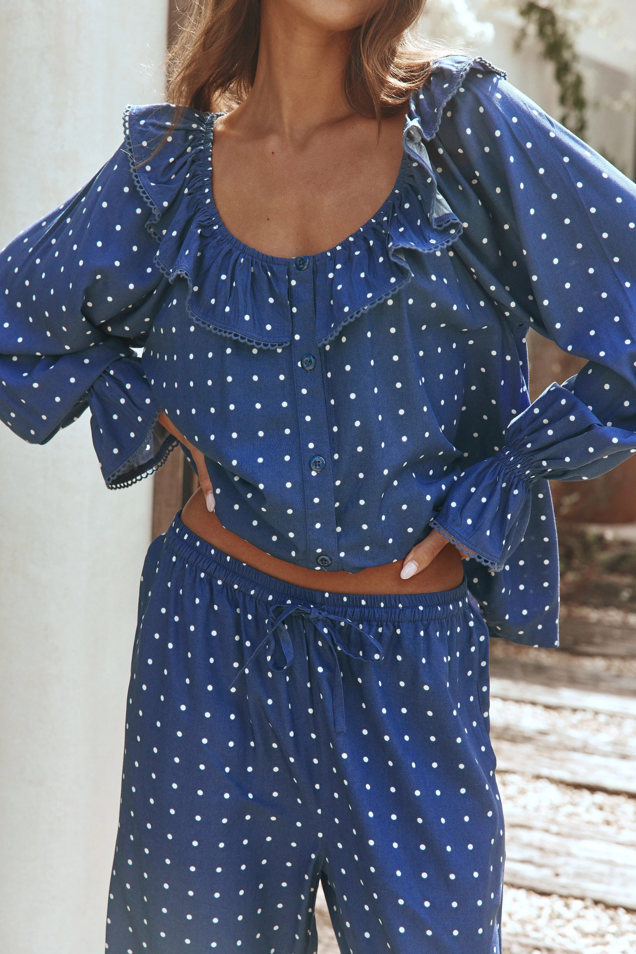 Jemima Sleep Set - Long - ECOVERO\u2122 - Indigo Dot | Piyama US