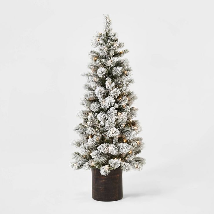 5&#39; Pre-Lit Flocked Virginia Pine Potted Artificial Christmas Tree Clear Lights - Wondershop&#... | Target