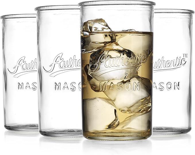 Glaver's Drinking Glasses – Set of 4 Authentic Mason Vintage Glassware – Clear Glass Tumblers... | Amazon (US)