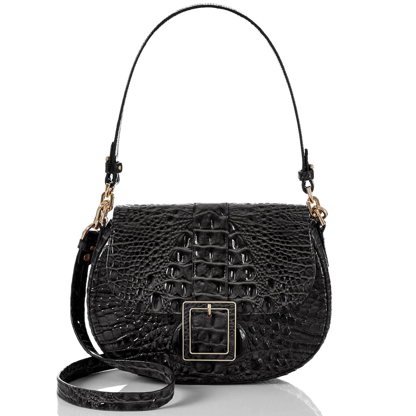 Cynthia Leather Shoulder Bag | Black Melbourne | BRAHMIN | Brahmin