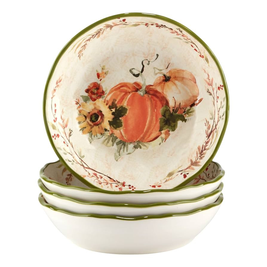 Harvest Morning Set of 4 Ceramic 8" Soup Bowls – Enjoy hearty soups, stews, or pasta in rustic ... | Amazon (US)