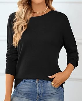 QUALFORT Women's 100% Cotton Sweater Lightweight Long Sleeve Pullover | Amazon (US)