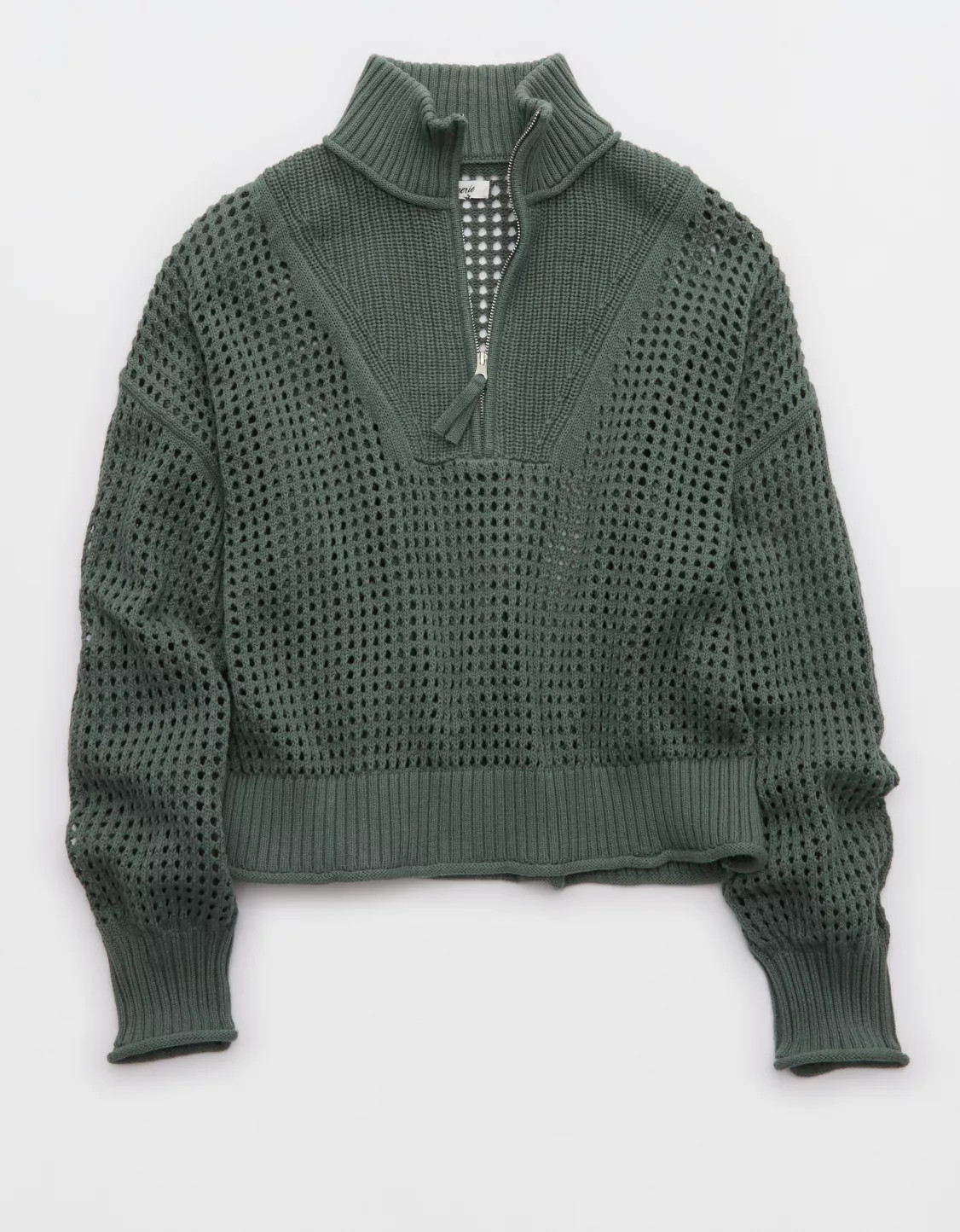Aerie Crochet Quarter Zip Sweater | American Eagle Outfitters (US & CA)