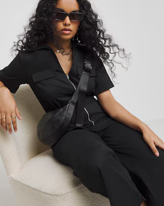 Black Zip Up Utility Twill Wide Leg Jumpsuit With Pockets | Simply Be | Simply Be (UK)