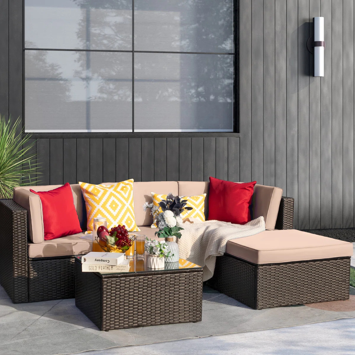 Anito Wicker 4 - Person Patio Conversation Set with Cushions | Wayfair North America