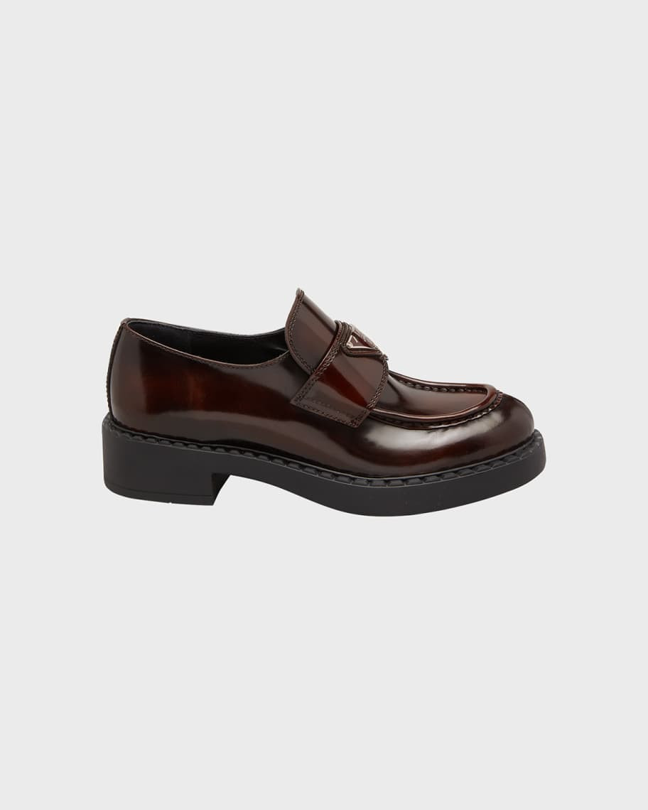 Prada Leather Triangle Logo Loafers | Neiman Marcus
