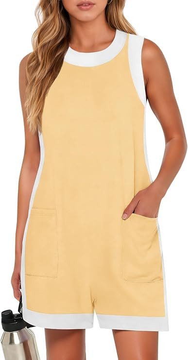 Yousify Women's Summer Casual Rompers Color Block Sleeveless Overalls | Amazon (US)