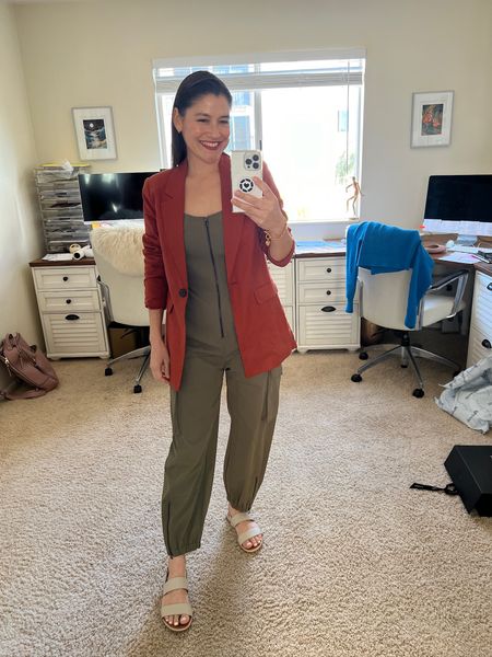 Blazer and Jumpsuit Spring Outfit: Sanctuary blazer, Sweaty Betty jumpsuit, FitFlop sandals, Julie Vos Esme Heart Bracelet

#LTKSeasonal #LTKshoecrush #LTKfindsunder100