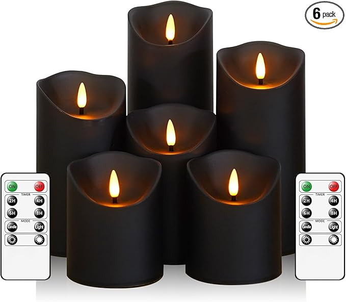 Fo32won Flameless Flickering Candles with Remote Timer, Set of 6 Led Black Battery Operated Candl... | Amazon (US)