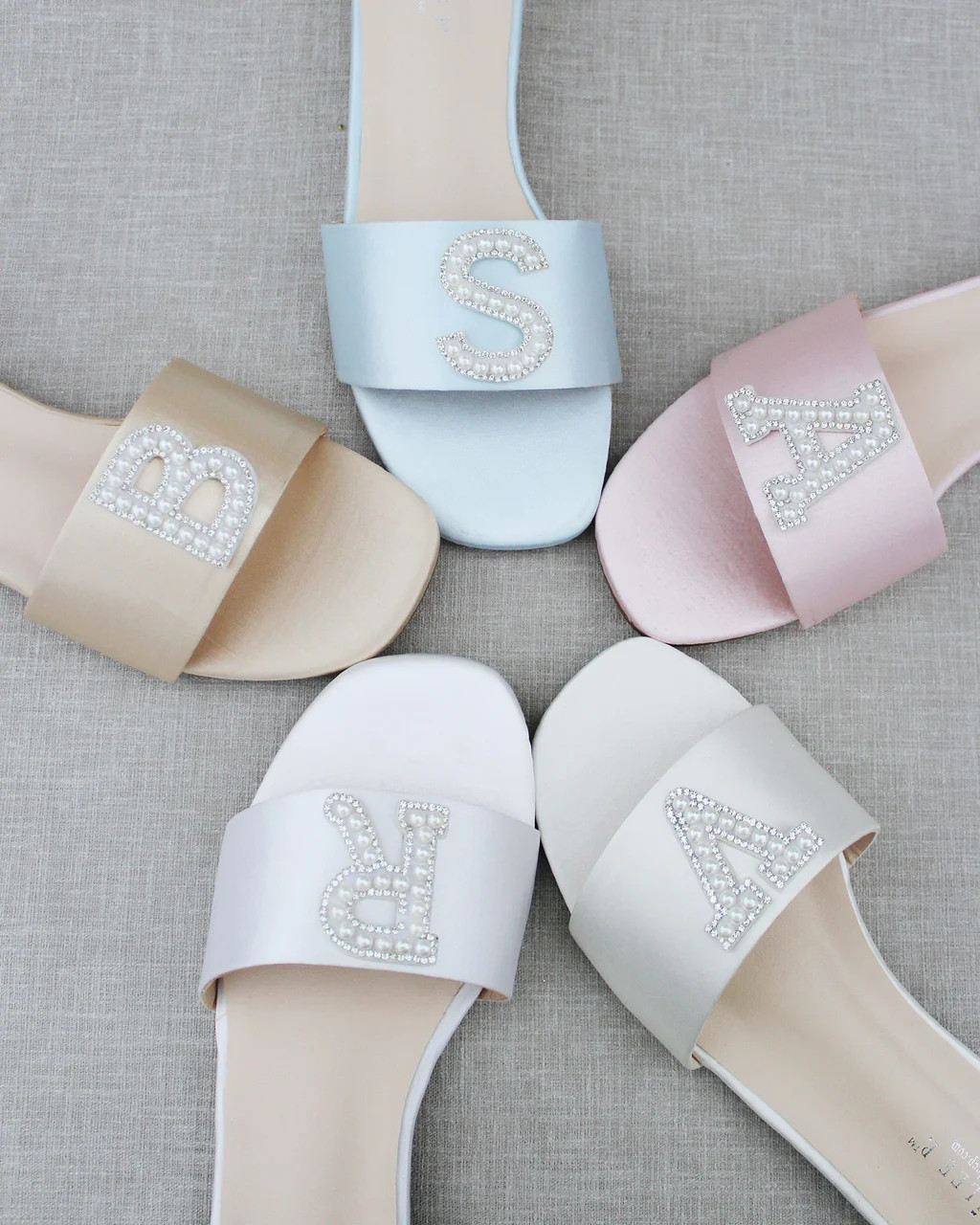 Personalized Satin Slip On Flat Wedding Sandals | Kailee P.