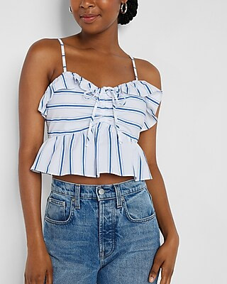Blue Striped Tie Ruffle Peplum Cropped Cami | Express