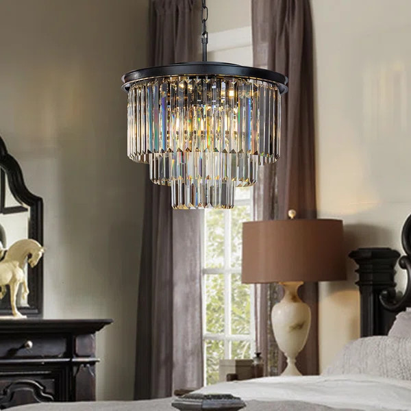 6-Lights Modern 3-Tier Round Fringe Crystal Chandelier | Wayfair North America