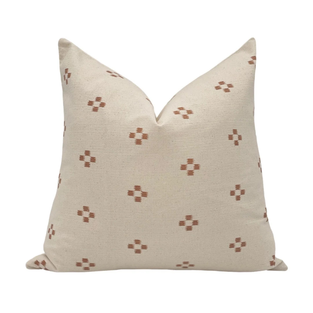 AUDREY CREAM Cream With Rust Squares Pillow Cover Earthy - Etsy | Etsy (US)