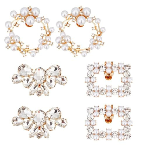 PH PandaHall 3 Pairs Shoe Clips, 3 Styles Rhinestone Crystal Metal Shoe Clips Rectangle & Wreath & Flower Shape Shoe Buckles Sparkling Shoes Jewelry Charms for Wedding Bride Party Shoe Decoration | Amazon (US)