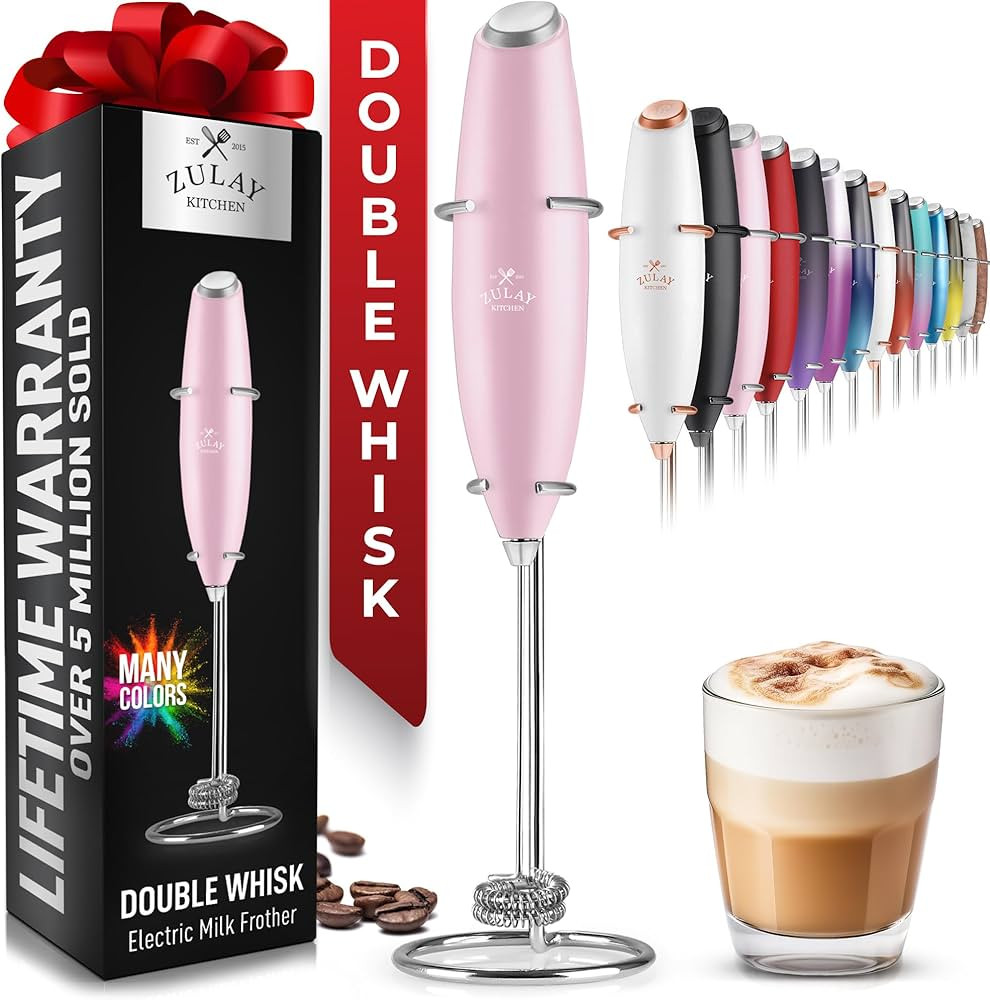 Zulay Kitchen Powerful Double Whisk Milk Frother Handheld - Foam Maker With Stand - Whisk Drink M... | Amazon (US)