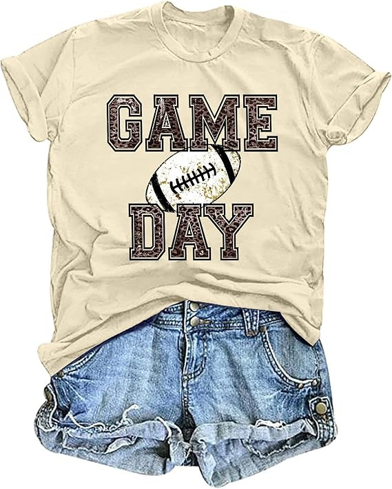 Game Day T Shirt Women Sunday Football Season Tee Vintage Bleached Shirt Letter Print Short Sleev... | Amazon (US)