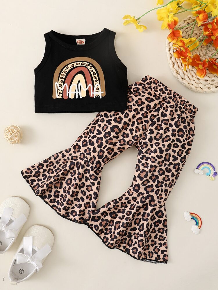Baby Girl Letter Graphic Tank Top With Leopard Pants | SHEIN