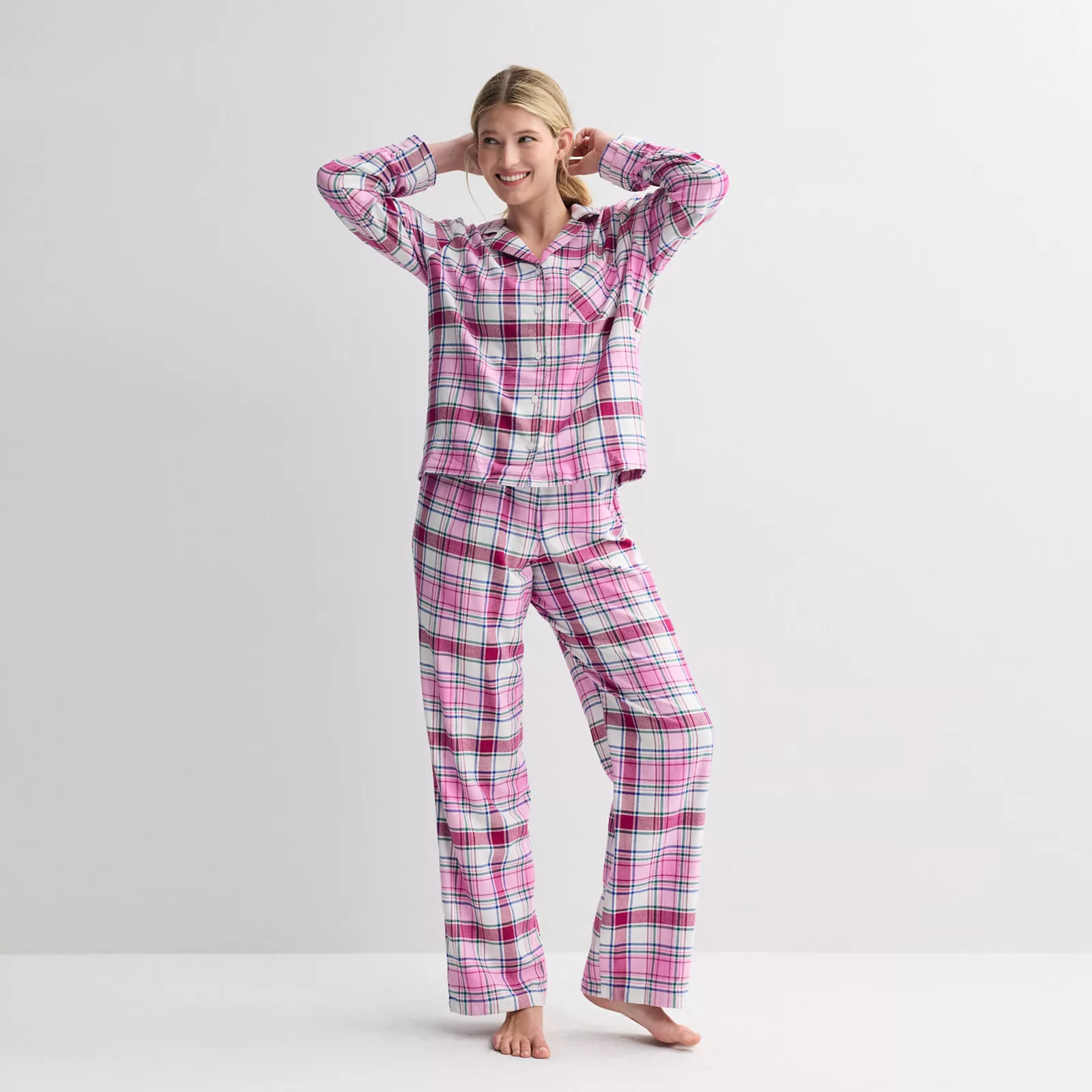 Women's Sonoma Goods For Life® 2-pc. Flannel Notch Pajama Top & Pajama Bottoms Set, Size: XL Long, Berrry Wonder Plaid | Kohl's