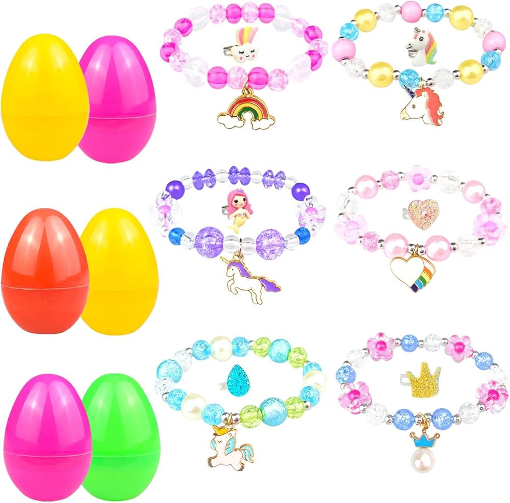Easter Basket Stuffers for Girls Toddler Teens Prefilled Easter Eggs Fillers with 6 Pack of Beads... | Amazon (US)