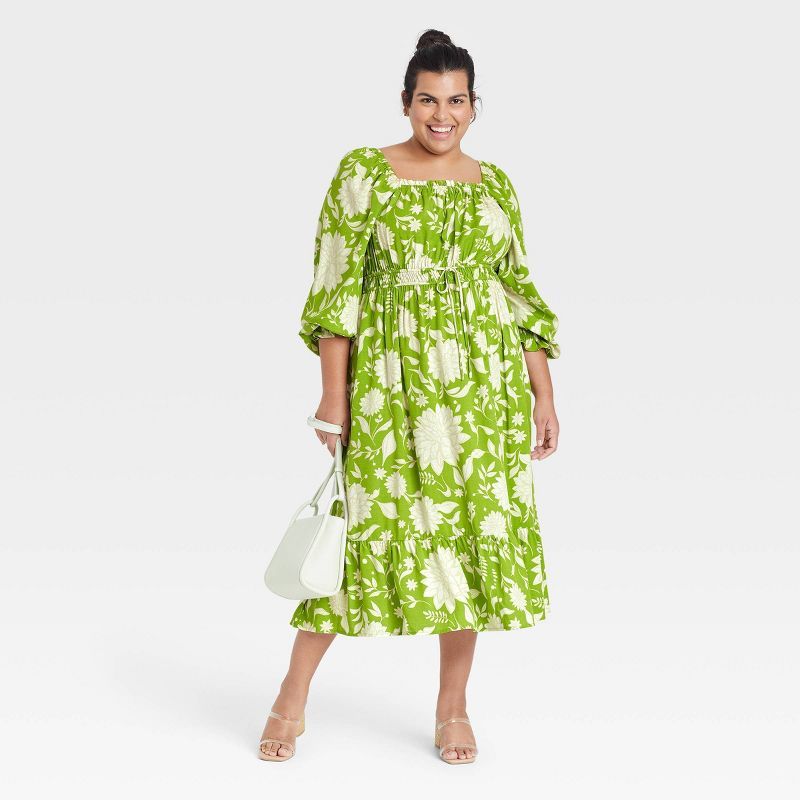 Women&#39;s Plus Size Balloon Long Sleeve Dress - Ava &#38; Viv&#8482; Green 4X | Target