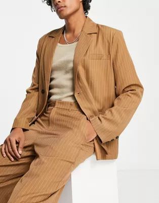 Reclaimed Vintage boxy blazer in brown pinstripe - part of a set | ASOS (Global)