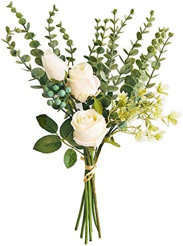 Wellindecor Artificial Flowers Bouquets Flower Arrangements Silk Roses Eucalyptus Leaves Berries Wed | Amazon (US)