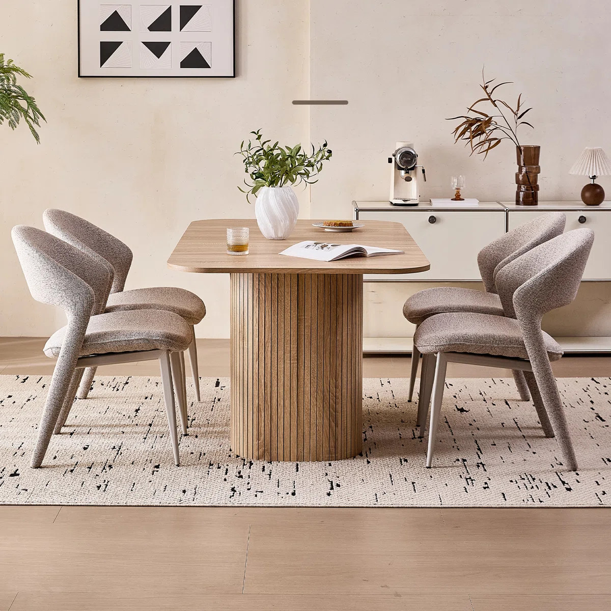 Large Dining Table For 4 6, [Rounded Corners] [Wood Strip Pedestal Base], Three-part Tops, Farmho... | Wayfair North America