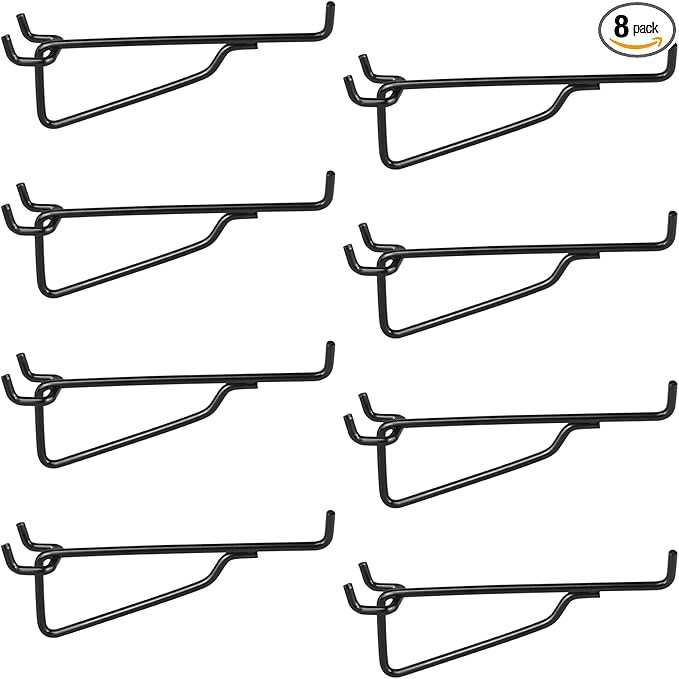 Pegboard Shelf Hooks, 8PACK 6" Black Metal Utility Hook Set, 1/4 inch Peg Board Organizer Accesso... | Amazon (US)
