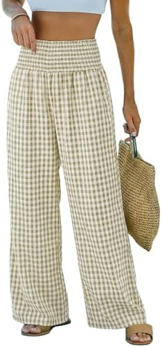 Dokotoo Womens Striped Gingham Pants 2026 Checkered Casual Pants Cute Comfy Bottoms with Pockets ... | Amazon (US)