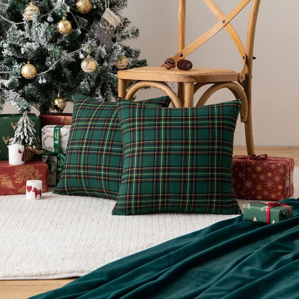 Rosnek 2 Pack Christmas Plaid Throw Pillow Covers, Scottish Tartan Decorative Cushion Case for Fa... | Walmart (US)