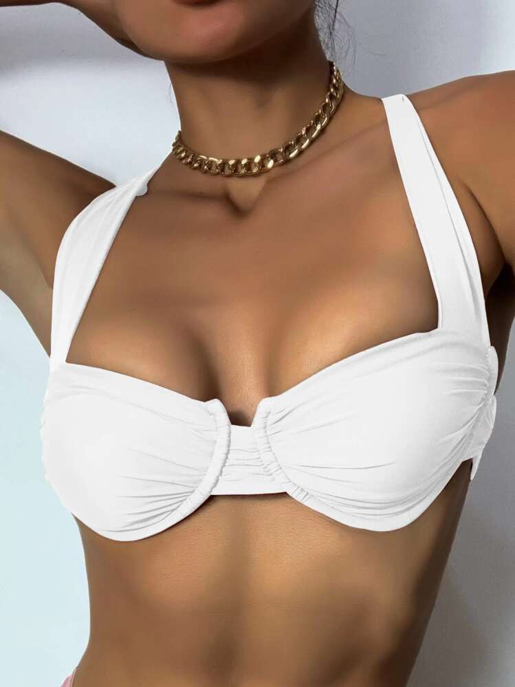 SHEIN Swim Summer Beach Ruched Crisscross Underwire Bikini Top | SHEIN