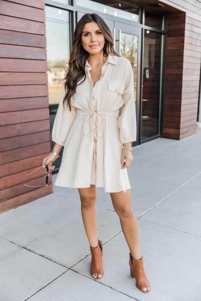 What I Like About You Shirt Dress Taupe | The Pink Lily Boutique