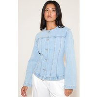 Light Blue Cinched Long Sleeve Denim Jacket | PrettyLittleThing US