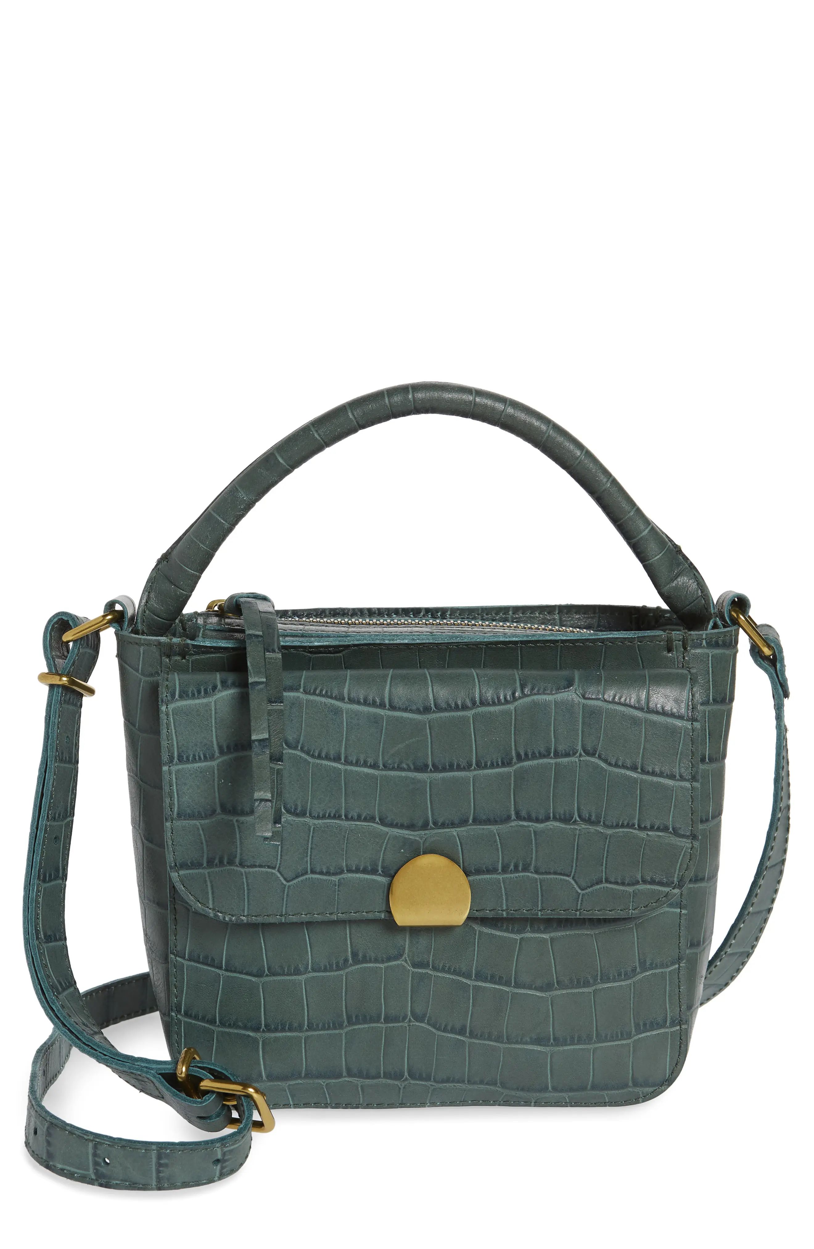Madewell The Mini Abroad Crossbody Bag: Croc Embossed Leather Edition - Green | Nordstrom