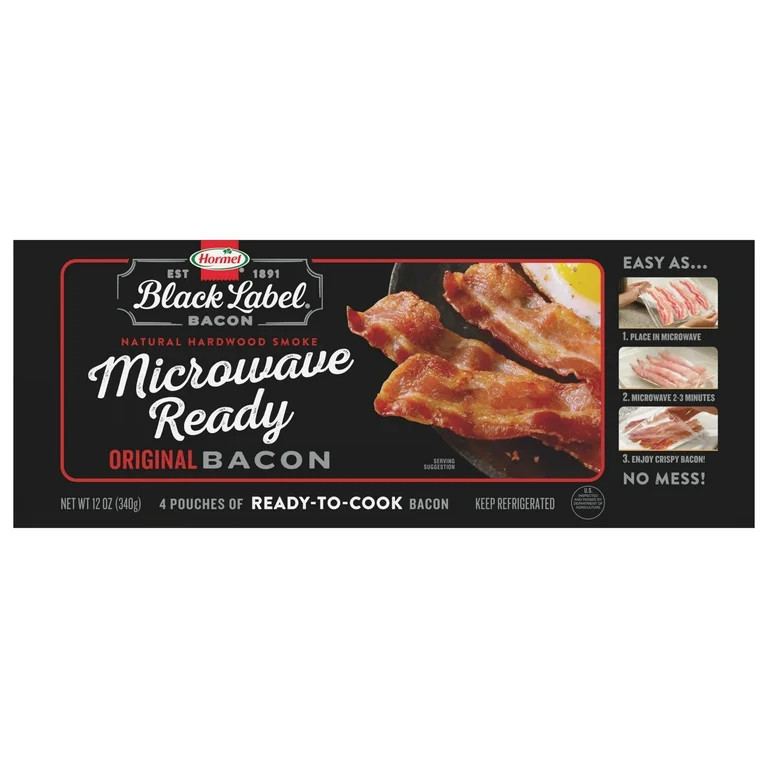 HORMEL BLACK LABEL Microwave Bacon, Gluten Free, Refrigerated, 12 oz Cardboard Box | Walmart (US)