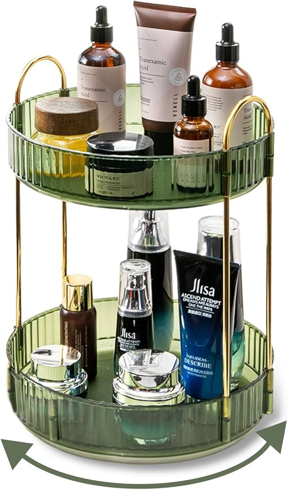 Asayuee 360 Rotating Makeup Organizer for Vanity,2 Tier Large Capacity Skincare Organizers,Bathro... | Amazon (US)
