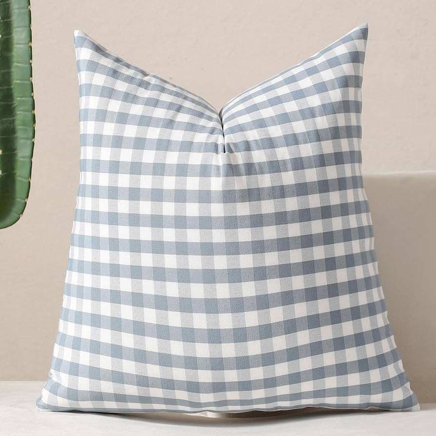 vctops Blue Buffalo Check Plaid Decorative Throw Pillow Covers 18x18 Inch Farmhouse Gingham Squar... | Amazon (US)