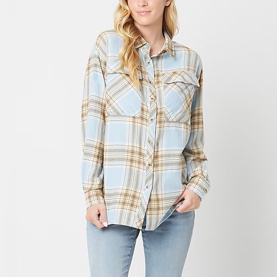 Arizona Juniors Womens Long Sleeve Oversized Button-Down Shirt | JCPenney